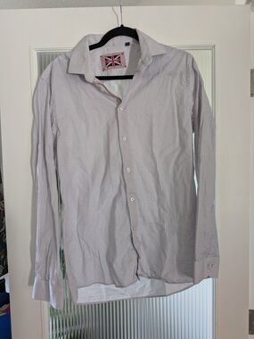 Men's Long-Sleeve Dress Shirt - White with Micro Dot Pattern